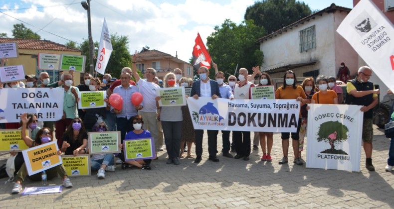 AYVALIK’TA ÇEVRECİLER, KÖYLÜLER VE BAŞKAN ERGİN’DEN MADENCİYE REST