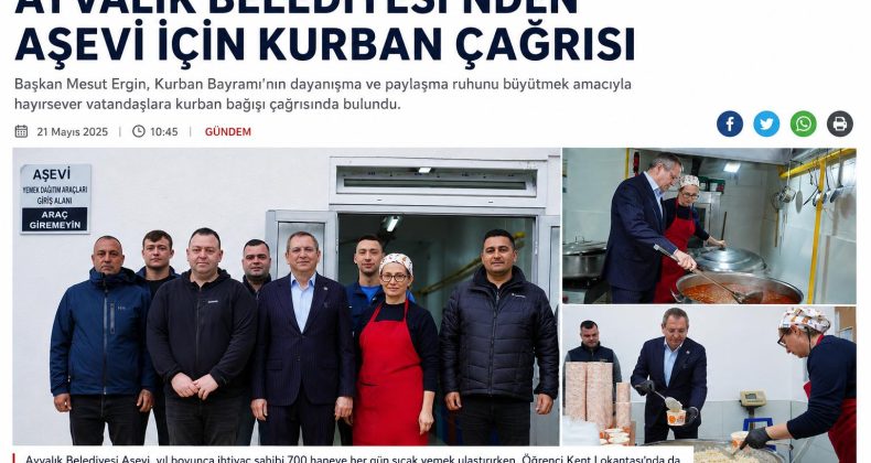 AYVALIK BELEDİYESİ’NDEN AŞEVİ İÇİN KURBAN ÇAĞRISI