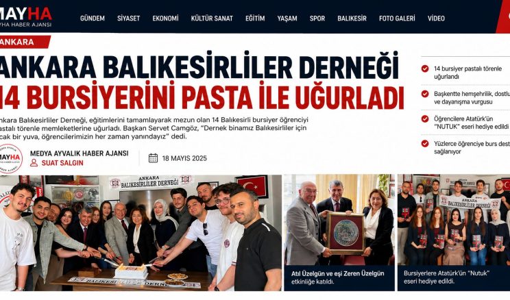 ANKARA BALIKESİRLİLER DERNEĞİ 14 BURSİYERİNİ PASTA İLE UĞURLADI