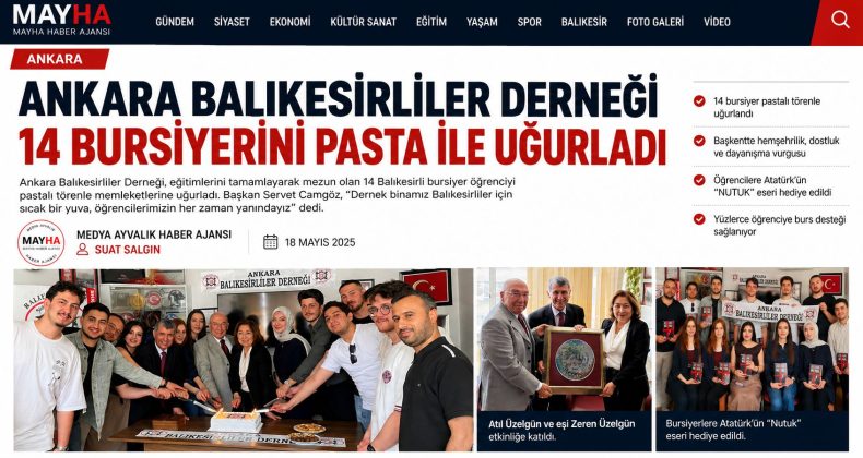 ANKARA BALIKESİRLİLER DERNEĞİ 14 BURSİYERİNİ PASTA İLE UĞURLADI
