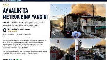 AYVALIK’TA METRUK BİNA YANGINI
