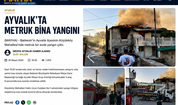 AYVALIK’TA METRUK BİNA YANGINI