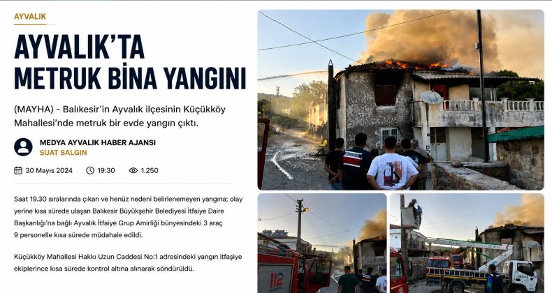 AYVALIK’TA METRUK BİNA YANGINI